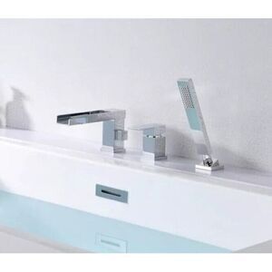 SUMERAIN Deck Mount Waterfall Roman Tub Faucet with Hand Shower Chrome S2148W-CH